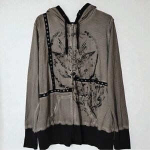 EUC Rare Harley-Davidson Vintage Y2K Burn Out Affliction Zip-up Hoodie